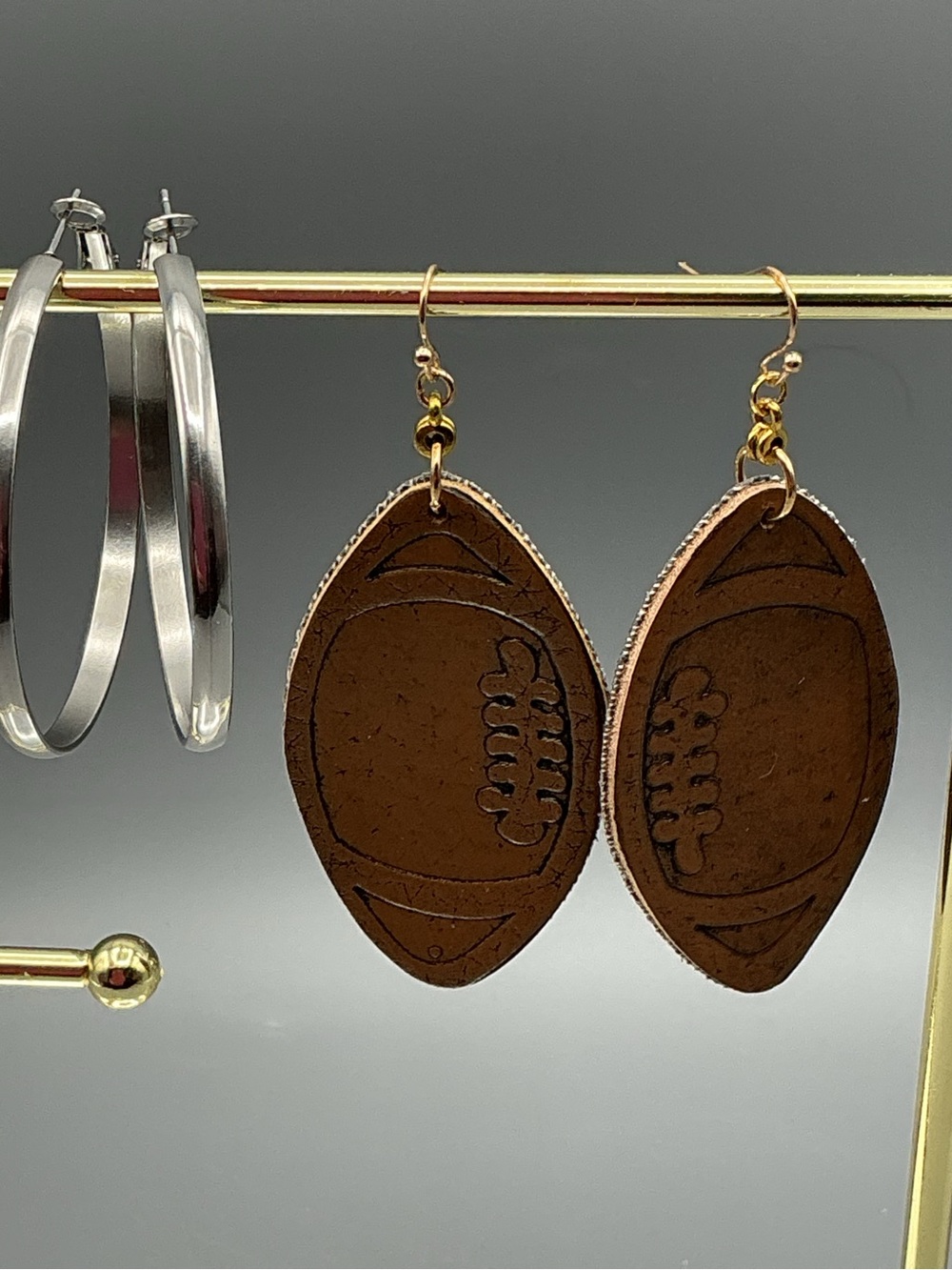 Leather Football Dangle Earrings - Brown Bundle